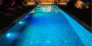 Pool at night with LED lights