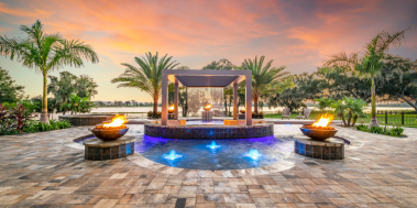 Fire bowl around pools