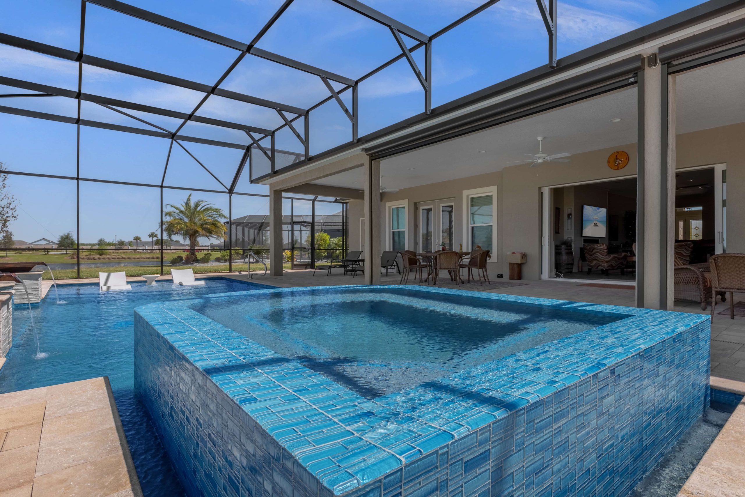 Pool spa covered by lanai