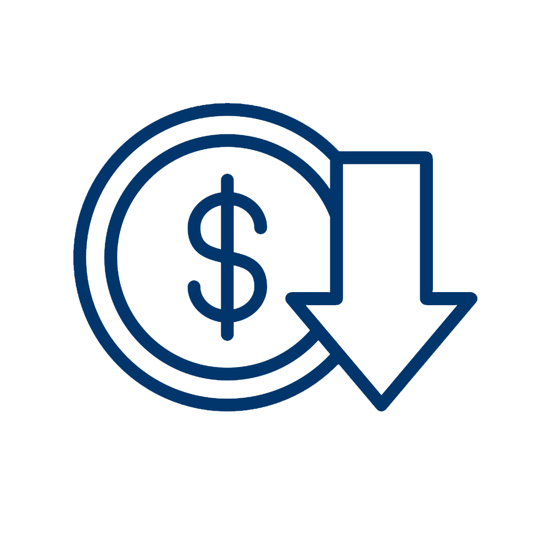 Dollar sign in coin with arrow going down