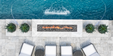 Linear Fire Pit on the pool