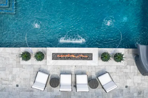 Geometric pool with fire pit 