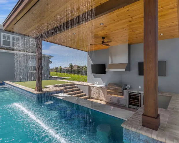 Swim-Up bar with a rain curtain in Orlando